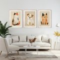 Zestaw obrazy w ramie, plakaty - zwierzęta, kot, pies - rama drewno