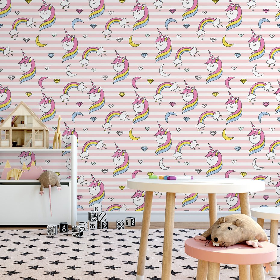 Tapeta - dziecięca, jednorożec, tęcza, diament