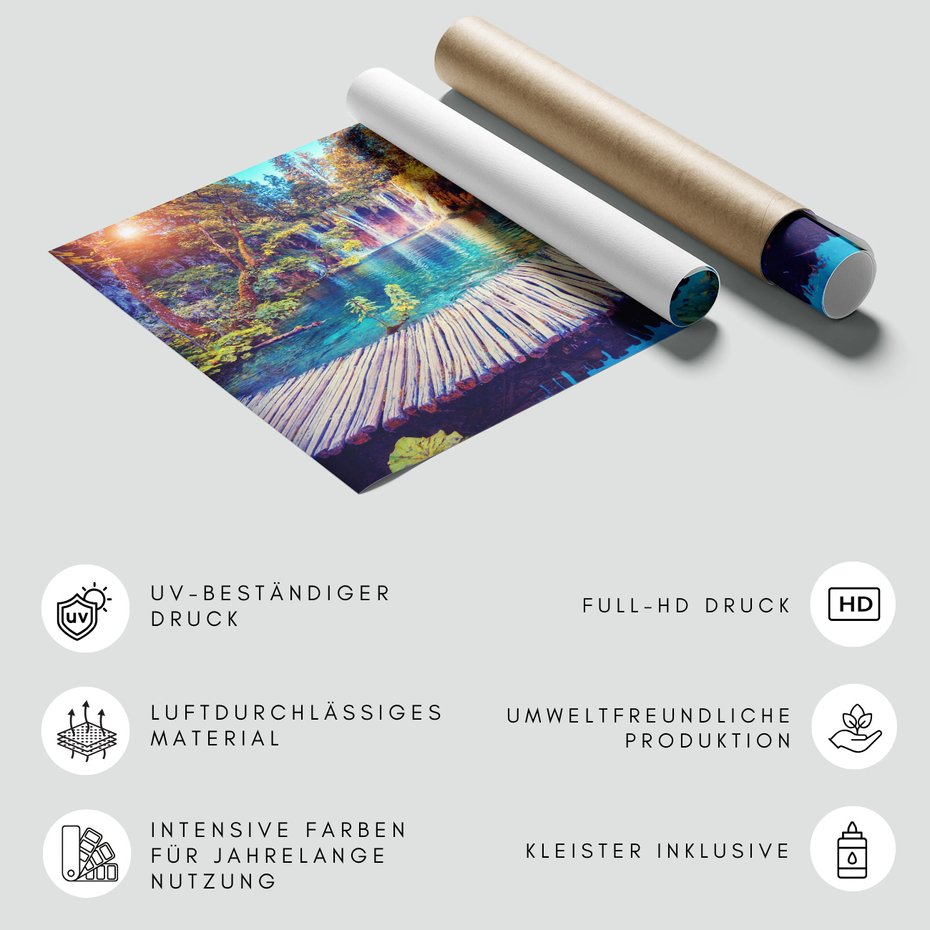 Fototapeta - wodospad, jezioro, las