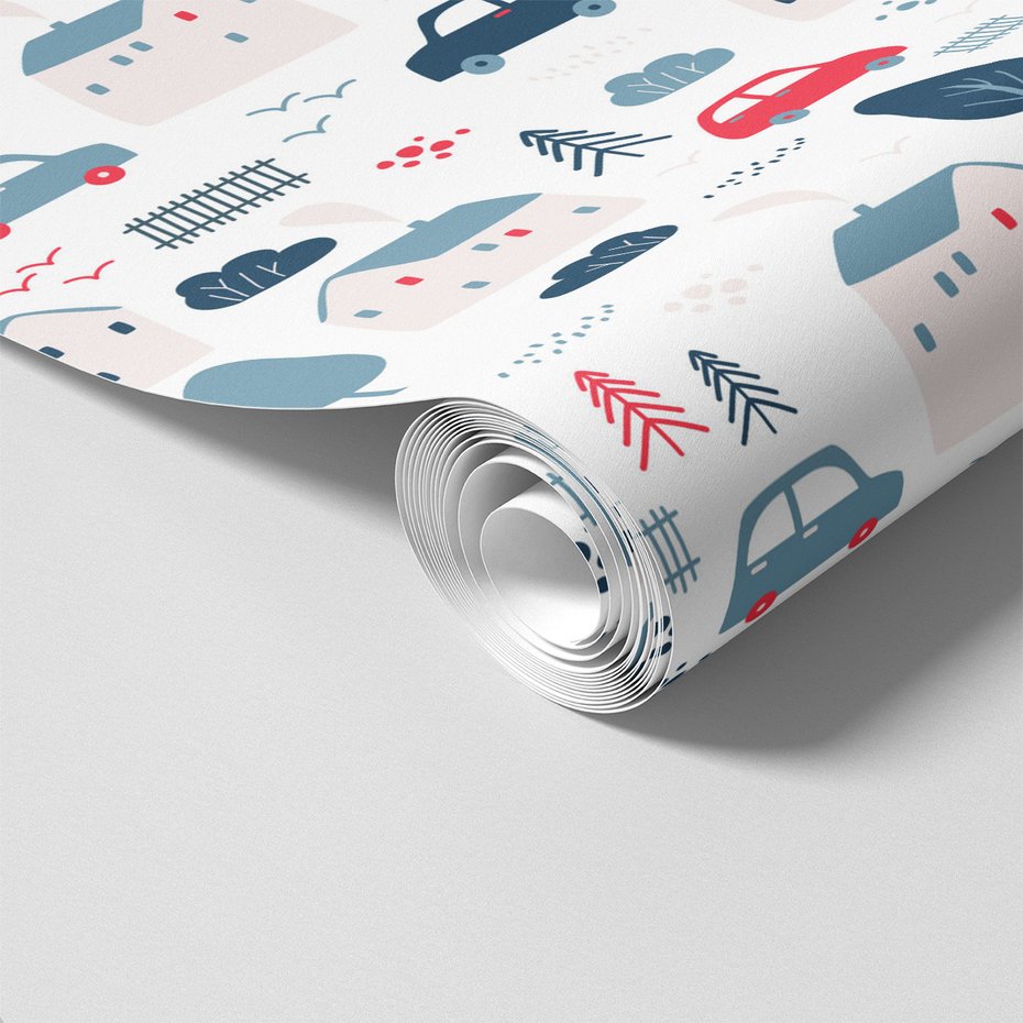 Tapeta - dziecięca, dom, samochód, drzewo