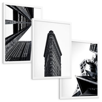 Zestaw obrazy w ramie, plakaty - architektura, budynki, miejski - rama biała