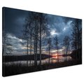 Obraz na płótnie - zachód słońca, jezioro, drzewa