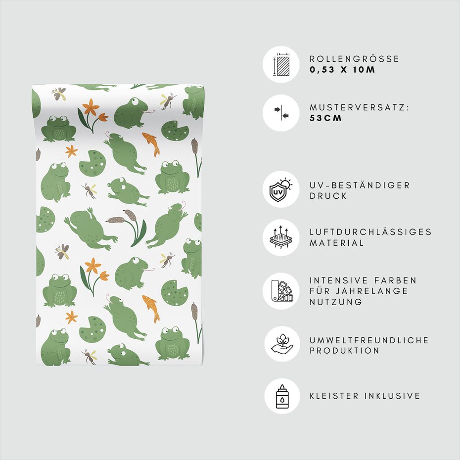 Tapeta - dziecięca, żaby, kwiaty, ryba