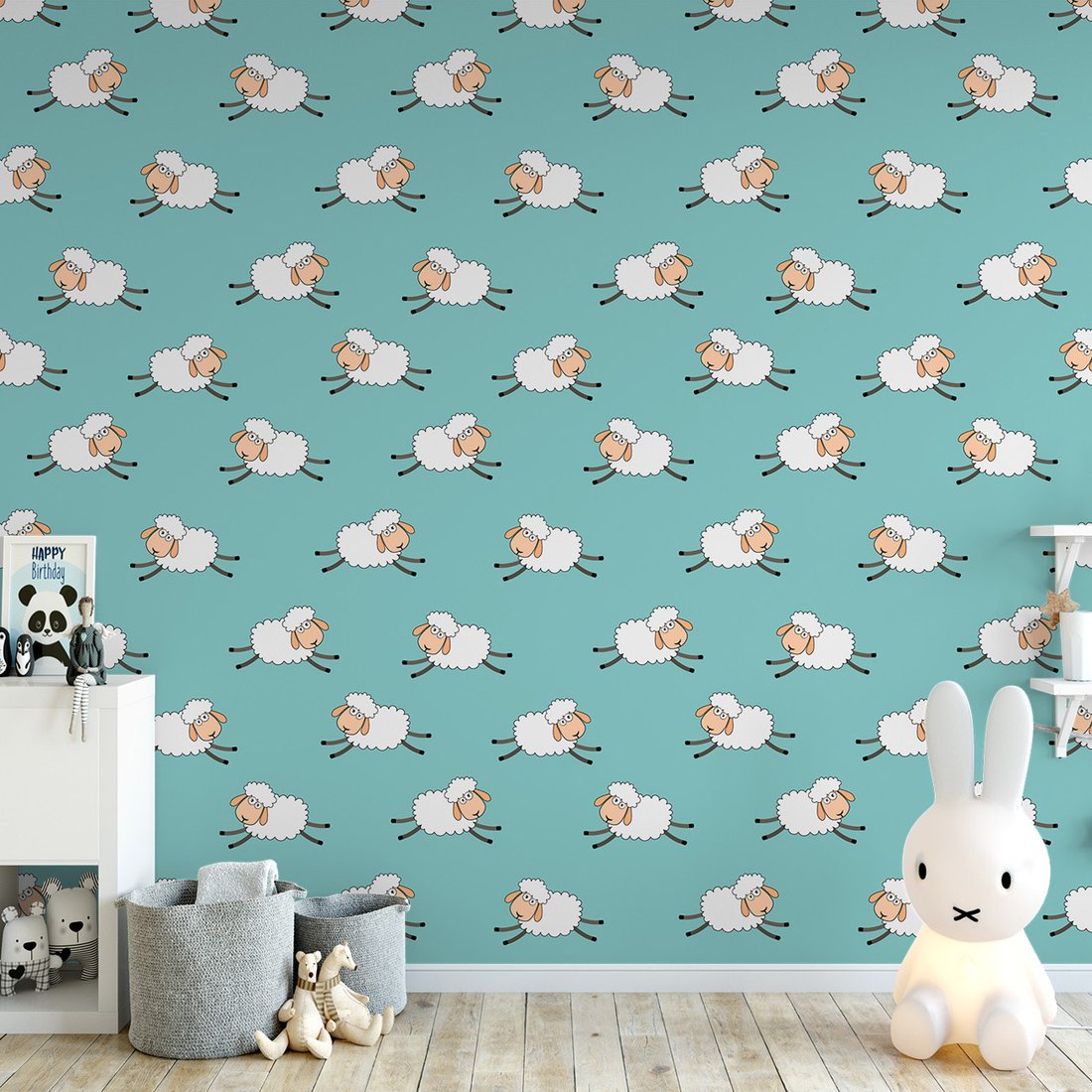 Tapeta - dziecięca, owca, ilustracja, wzór