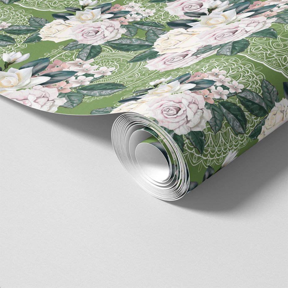 Tapeta - róże, liście, ornamenty