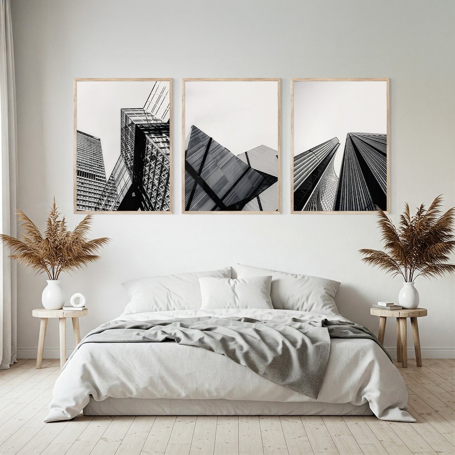 Zestaw obrazy w ramie, plakaty - architektura, budynki, miejski - rama drewno