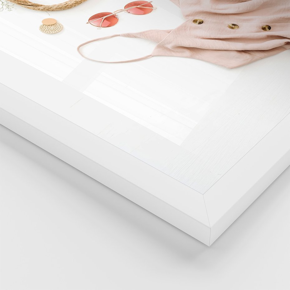 Zestaw obrazy w ramie, plakaty - moda, lato, akcesoria - rama biała