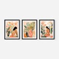 Zestaw obrazy w ramie, plakaty - kobieta, kwiaty, liście - rama czarna