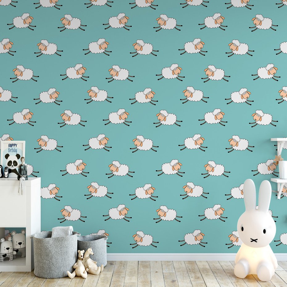 Tapeta - dziecięca, owca, ilustracja, wzór
