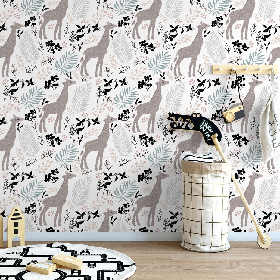 Tapeta - żyrafy, liście, jagody