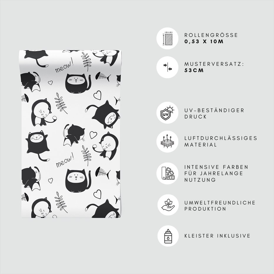 Tapeta - dziecięca, koty, serca, liście