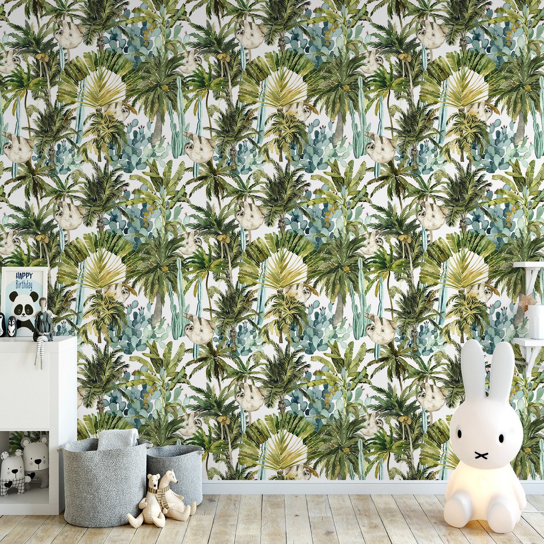 Tapeta - leniwce, palmy, kaktusy