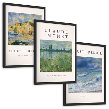Zestaw obrazy w ramie, plakaty - impresjonizm, pejzaż, morze - rama czarna