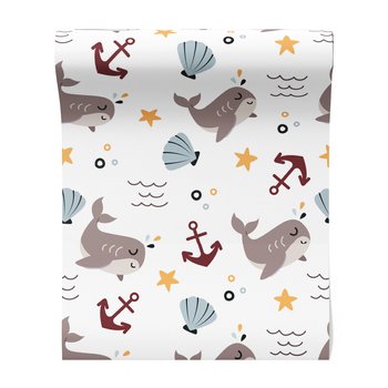 Tapeta - dziecięca, wieloryb, kotwica, muszla