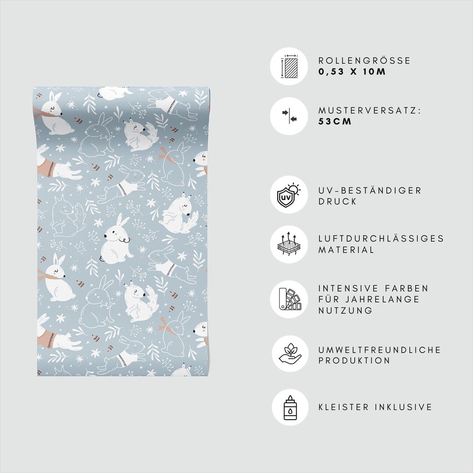 Tapeta - dziecięca, króliki, wiewiórki, liście