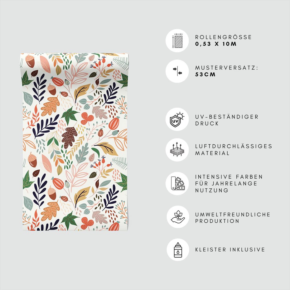 Tapeta - liście, żołędzie, owoce