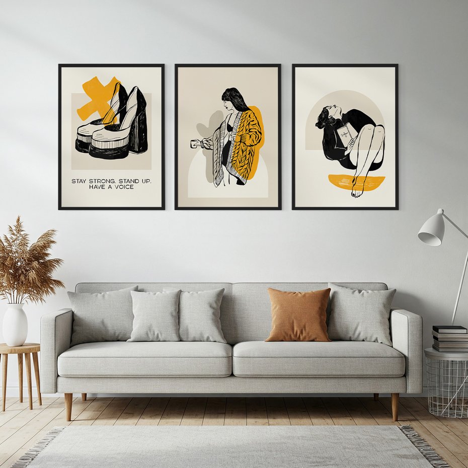 Zestaw obrazy w ramie, plakaty - kobiety, buty, moda - rama czarna