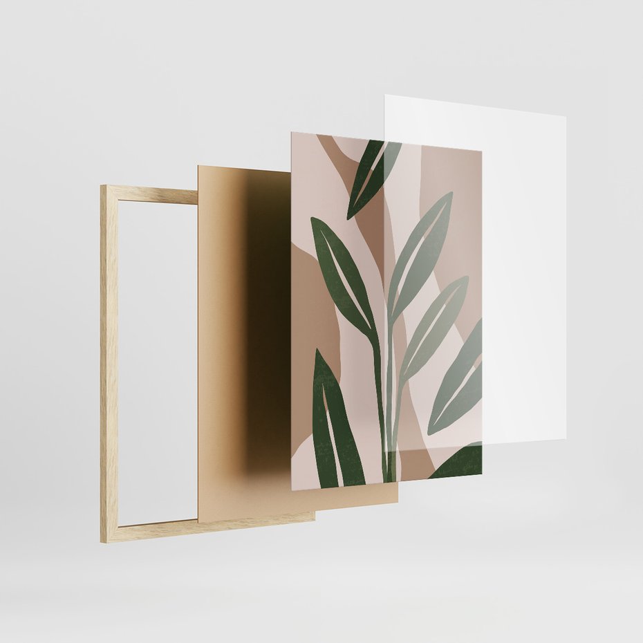 Zestaw obrazy w ramie, plakaty - liście, rośliny, abstrakcja - rama drewno