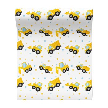 Tapeta - dziecięca, koparka, ciężarówka, kropki