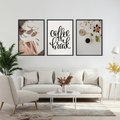 Zestaw obrazy w ramie, plakaty - kwiaty, kawa, akcesoria - rama czarna