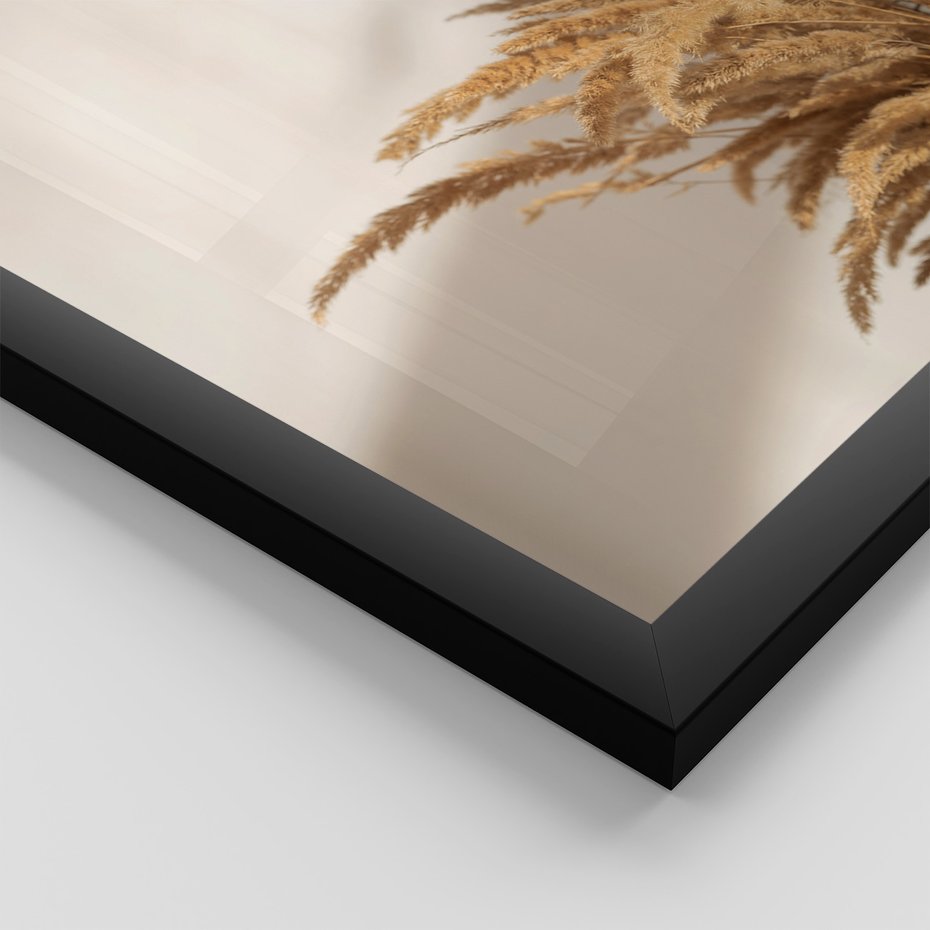 Zestaw obrazy w ramie, plakaty - trawa, dekoracja, pióra - rama czarna