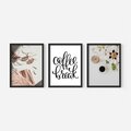Zestaw obrazy w ramie, plakaty - kwiaty, kawa, akcesoria - rama czarna