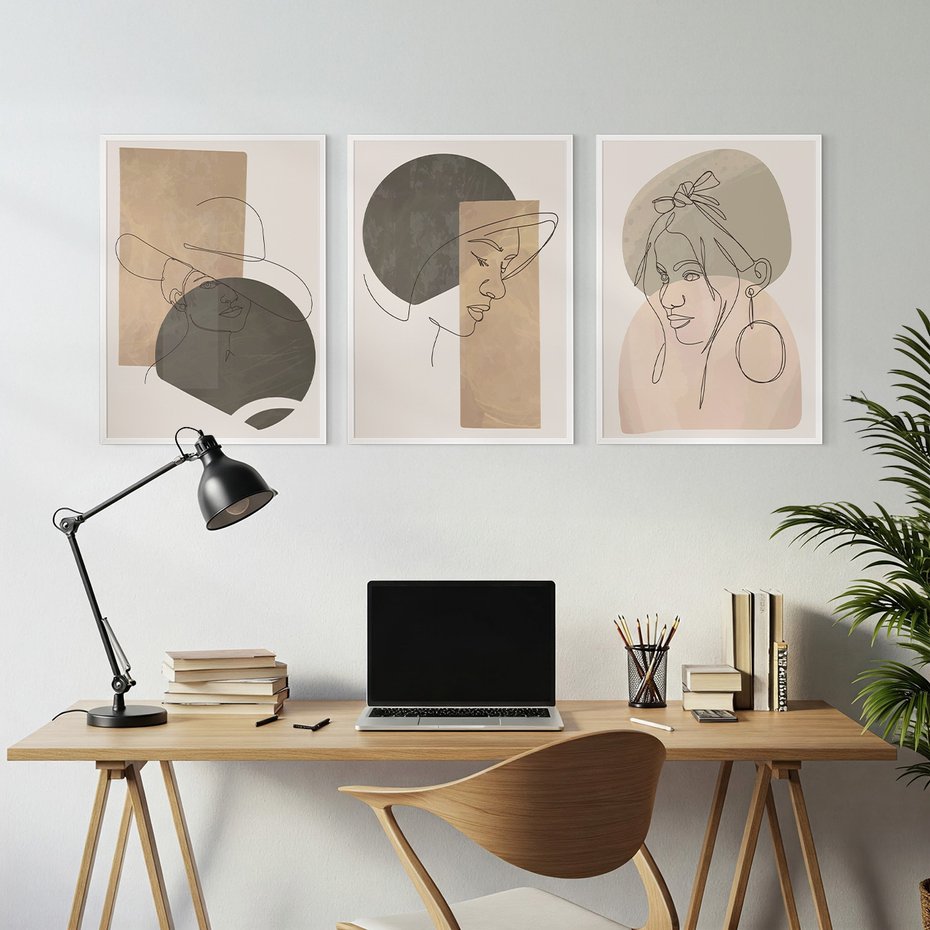 Zestaw obrazy w ramie, plakaty - kobieta, portret, abstrakcja - rama biała