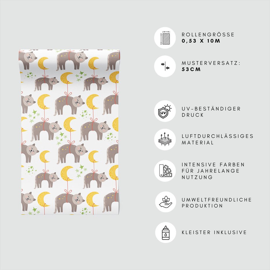 Tapeta - dziecięca, kot, księżyc, gwiazdy