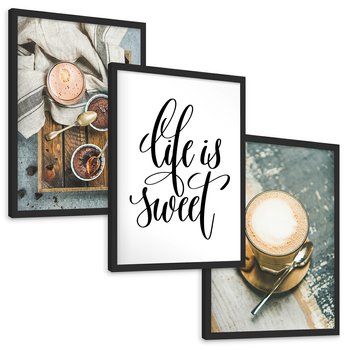 Zestaw obrazy w ramie, plakaty - kawa, deser, napój - rama czarna