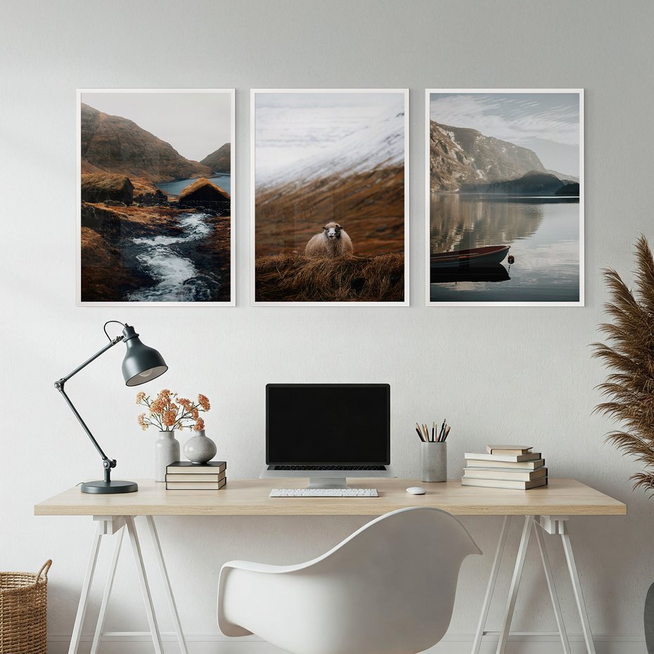 Zestaw obrazy w ramie, plakaty - góry, krajobraz, natura - rama biała