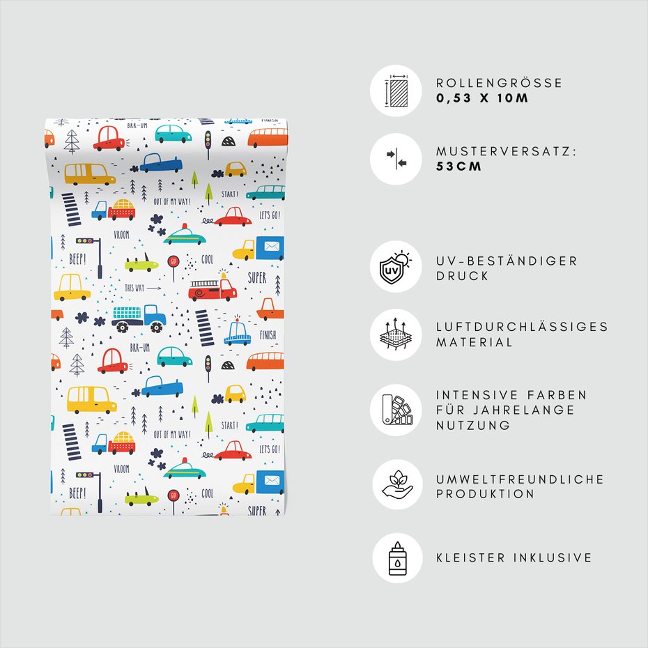 Tapeta - dziecięca, auta, pojazdy,