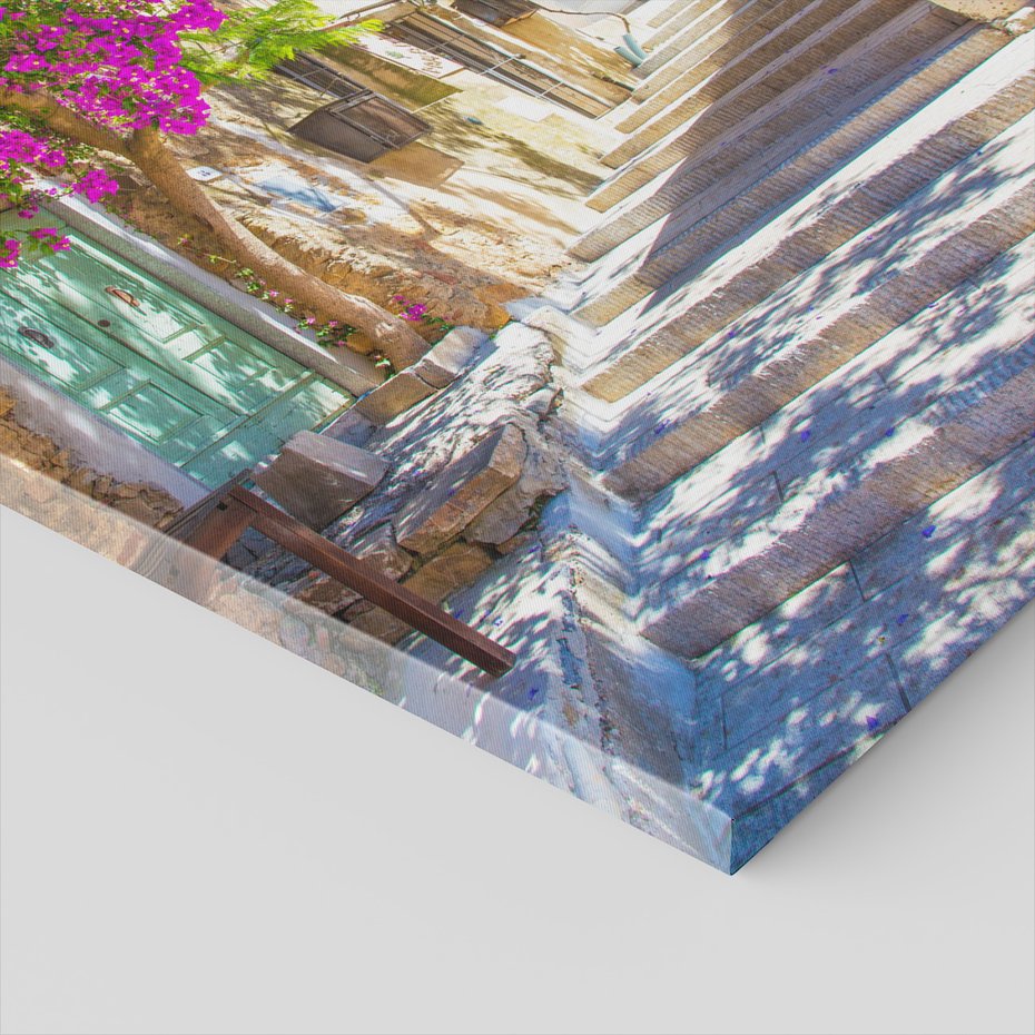 Obraz na płótnie - kwiaty, uliczka, schody