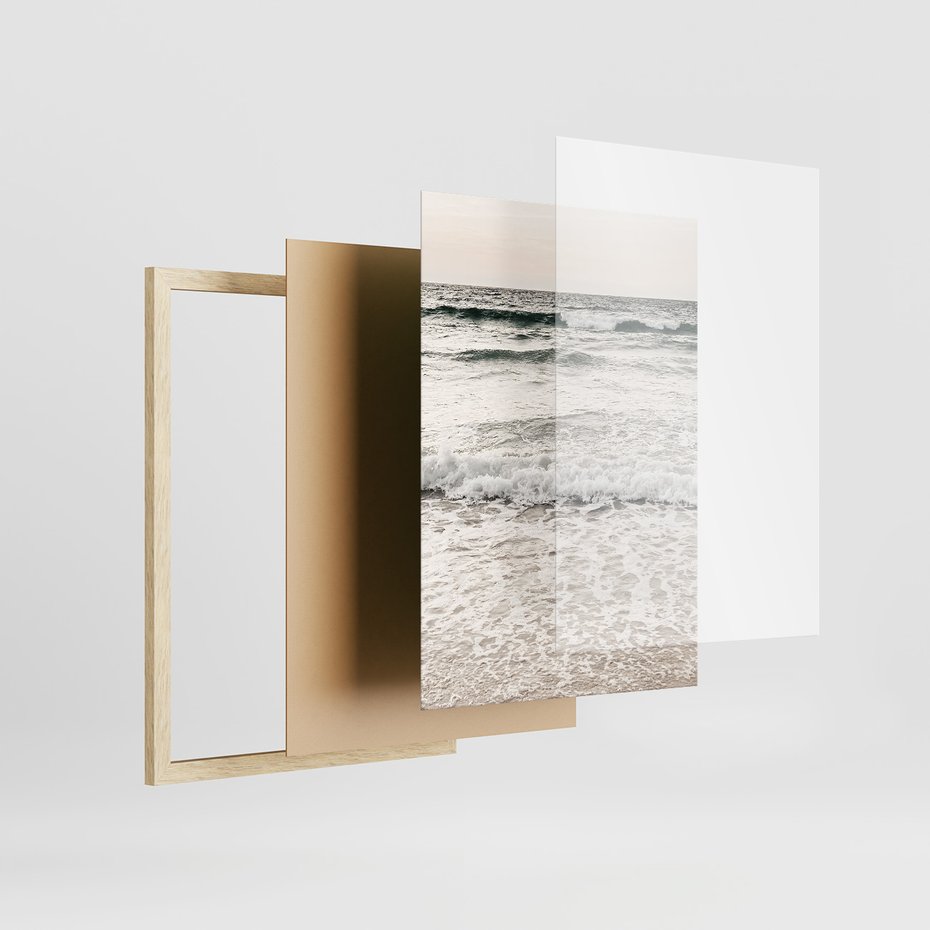 Zestaw obrazy w ramie, plakaty - plaża, piasek, morze - rama drewno