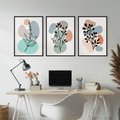 Zestaw obrazy w ramie, plakaty - liście, gałązki, abstrakcja - rama czarna