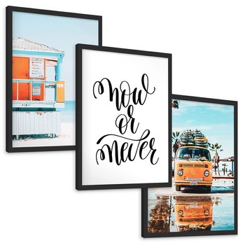 Zestaw obrazy w ramie, plakaty - plaża, lato, wakacje - rama czarna
