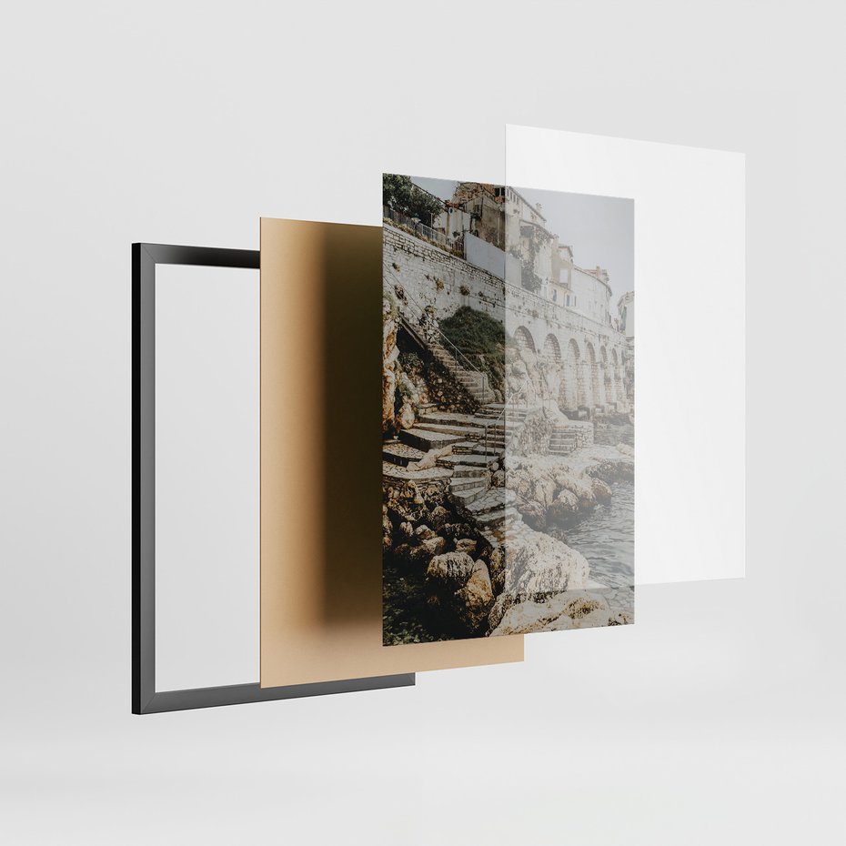 Zestaw obrazy w ramie, plakaty - miasto, port, morze - rama czarna