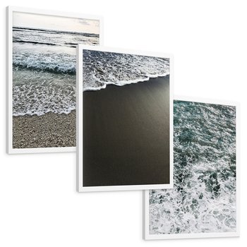 Zestaw obrazy w ramie, plakaty - morze, woda, plaża - rama biała