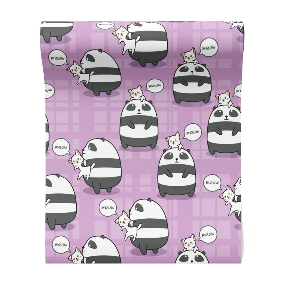 Tapeta - dziecięca, panda, kot, wzór