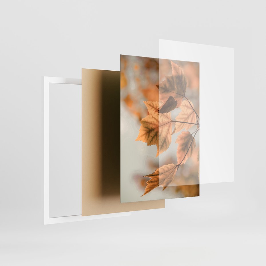 Zestaw obrazy w ramie, plakaty - liście, jesień, budynek - rama biała