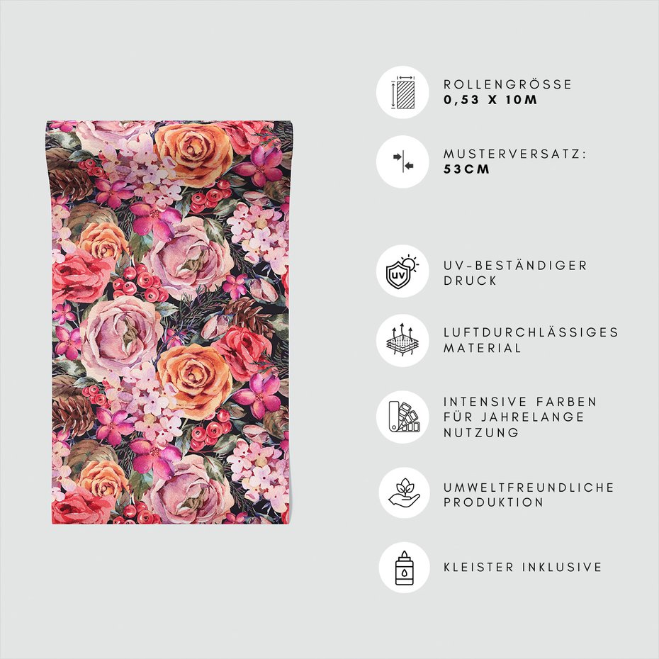 Tapeta - róże, kwiaty, szyszki