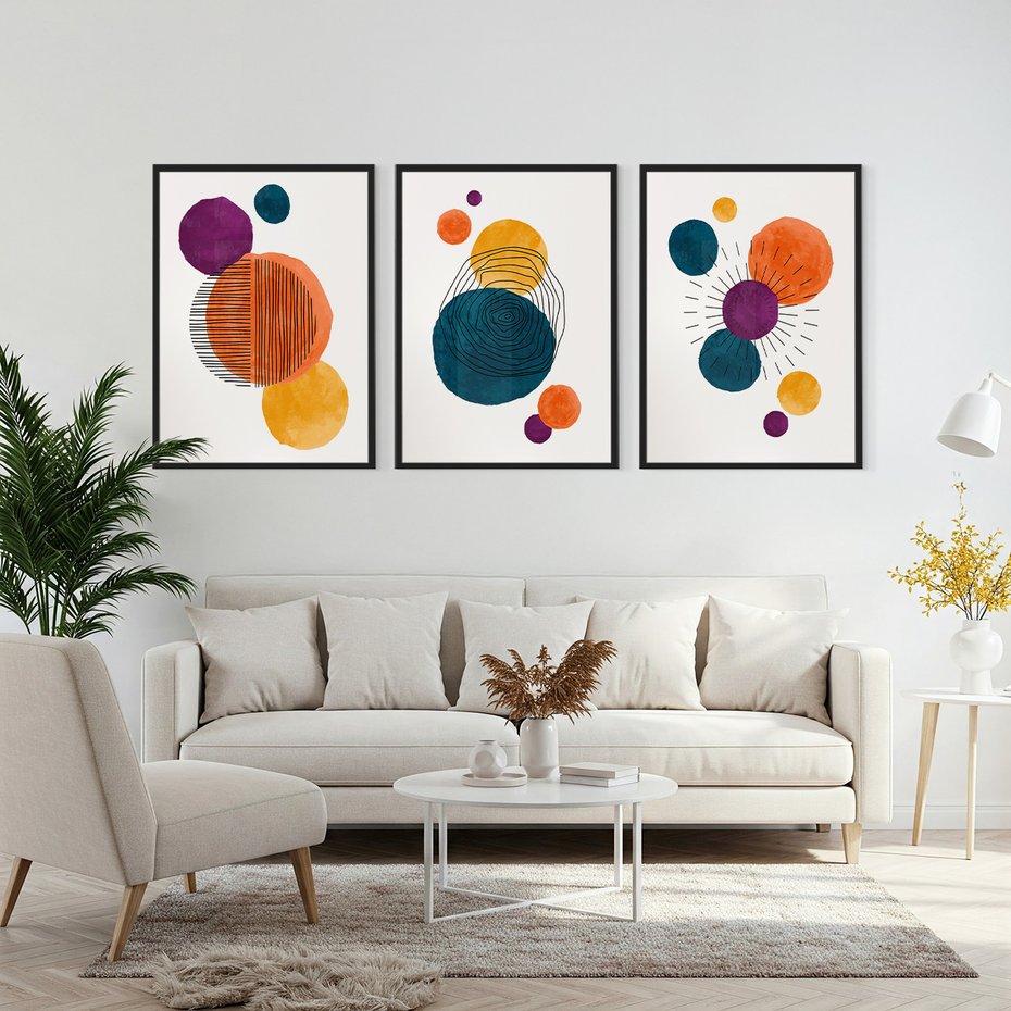Zestaw obrazy w ramie, plakaty - abstrakcja, grafika, nowoczesne - rama czarna