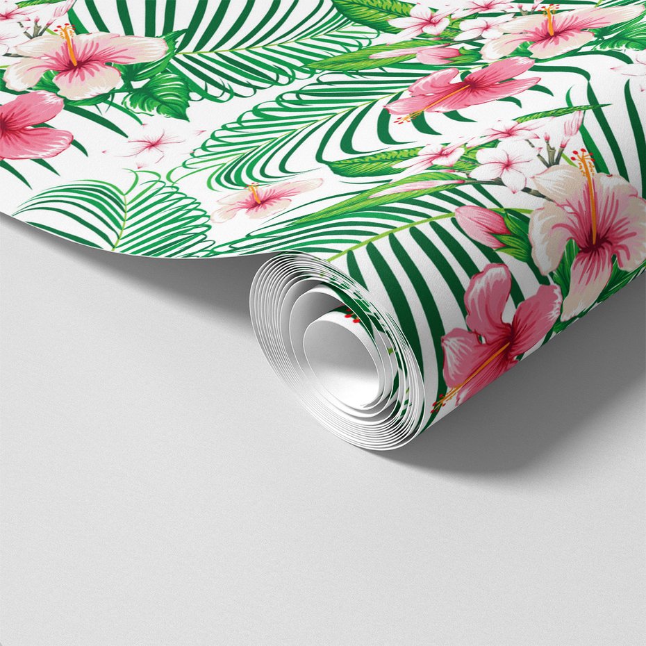 Tapeta - kwiaty, liście, hibiskus