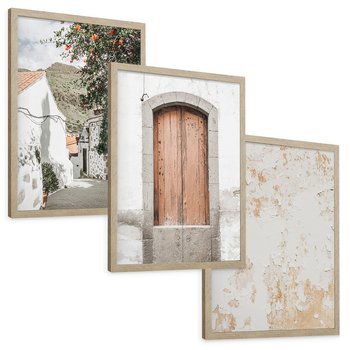 Zestaw obrazy w ramie, plakaty - ściana, drzwi, miasto - rama drewno