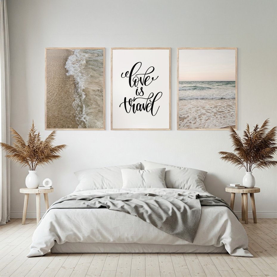 Zestaw obrazy w ramie, plakaty - plaża, woda, morze - rama drewno