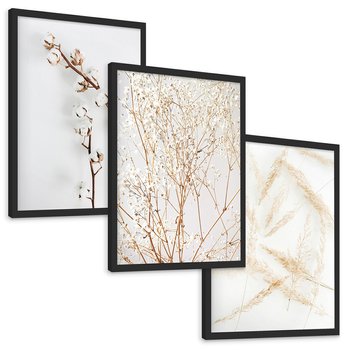 Zestaw obrazy w ramie, plakaty - kwiaty, gałązki, minimalizm - rama czarna