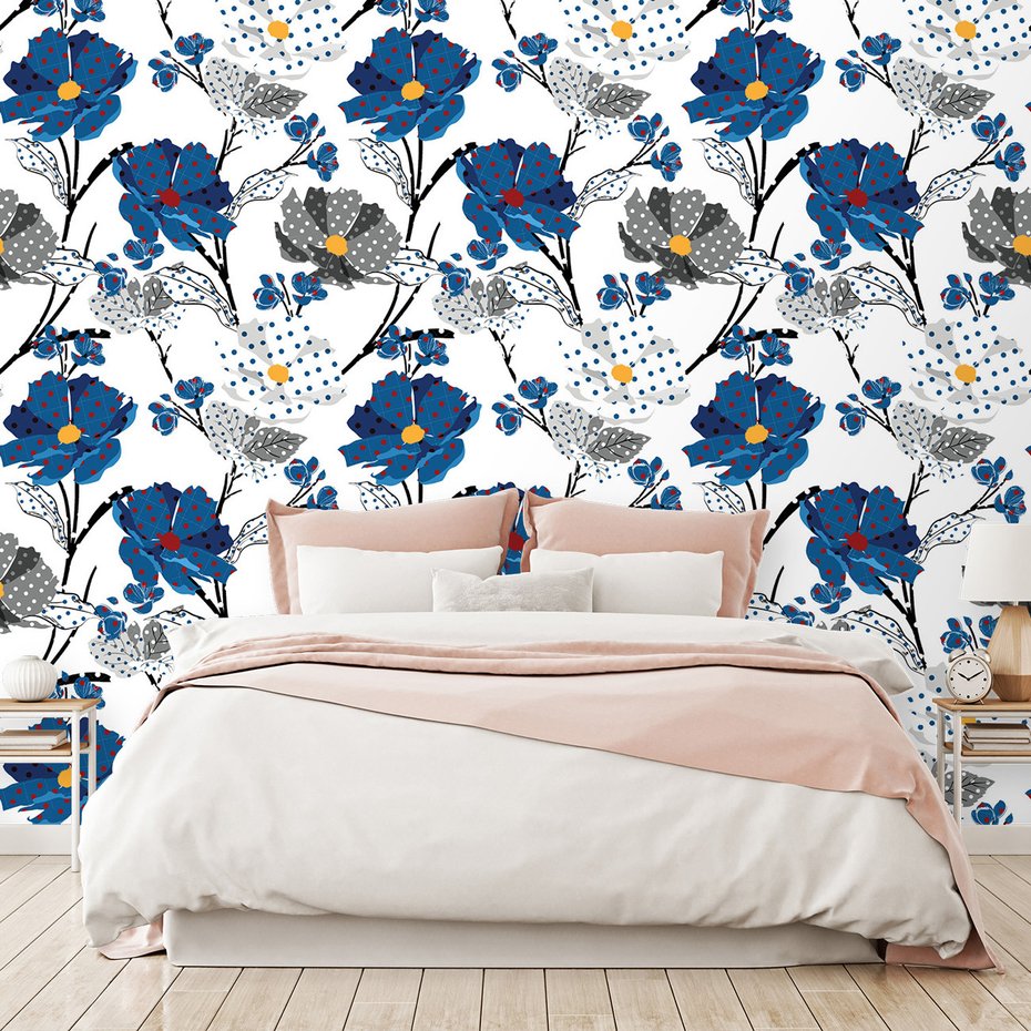 Tapeta - kwiaty, kropki, liście