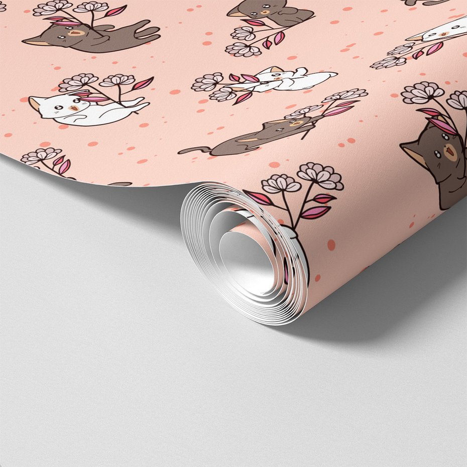 Tapeta - dziecięca, koty, kwiaty,