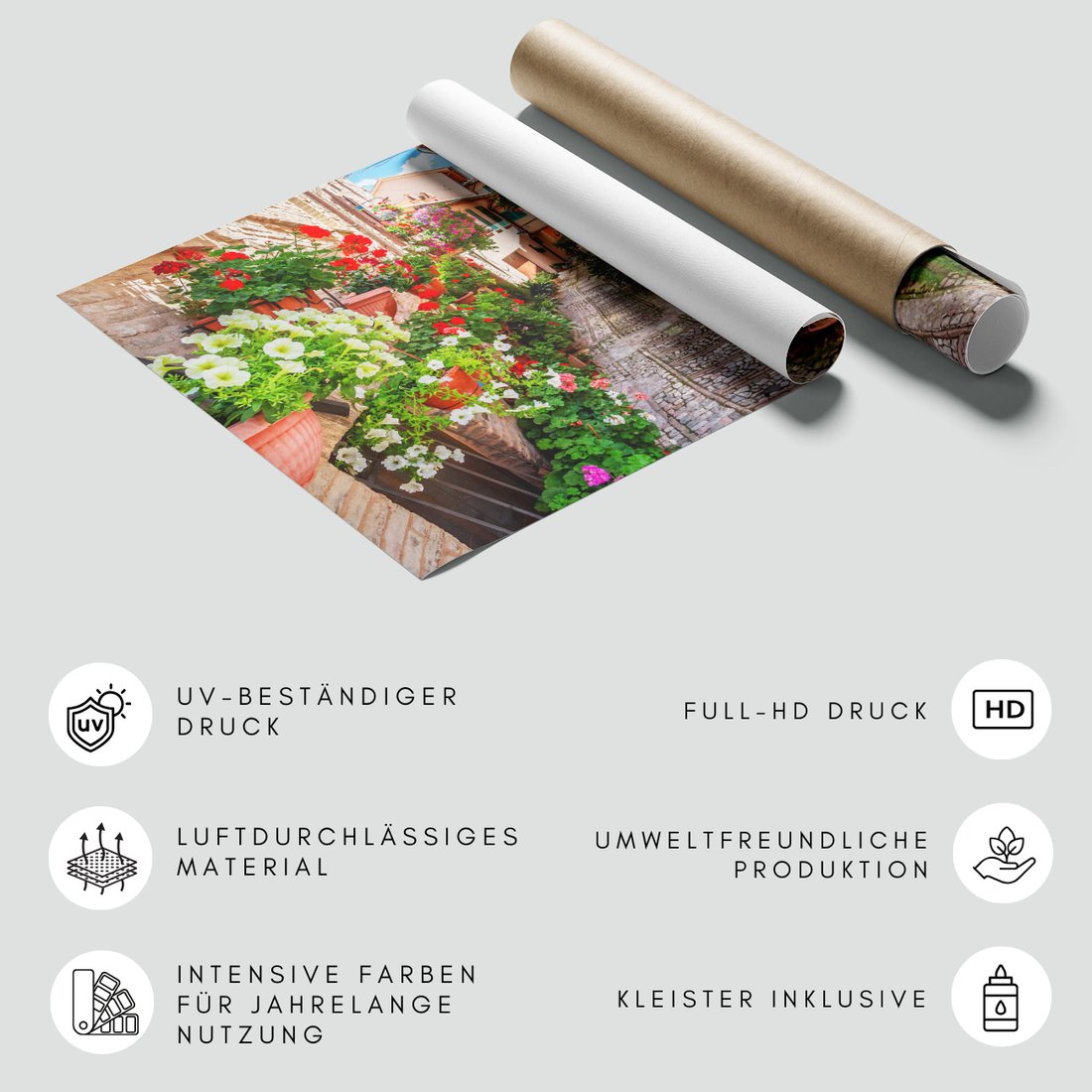 Fototapeta - kwiaty, uliczka, miasto