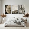 Zestaw obrazy w ramie, plakaty - drewno, tekstura, budynek - rama czarna