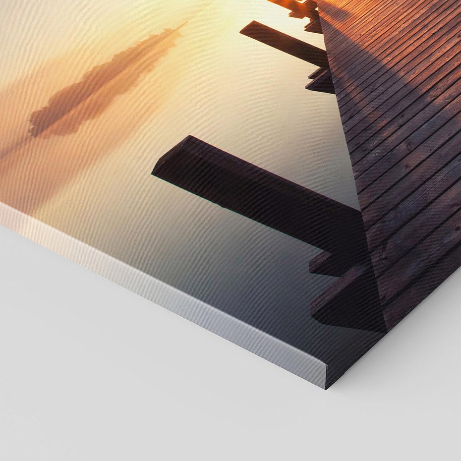 Obraz na płótnie - jezioro, pomost, wschód słońca